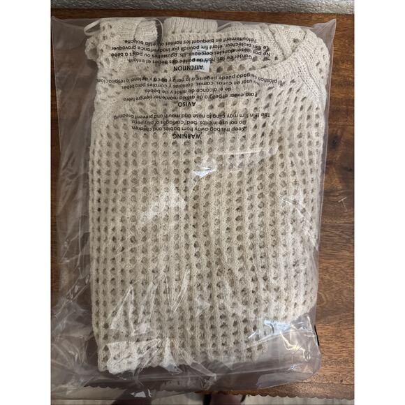 Old Navy Boho Fairy Open Stitch Knit Cropped Boucle Sweater Crochet Ivory M - Picture 9 of 9